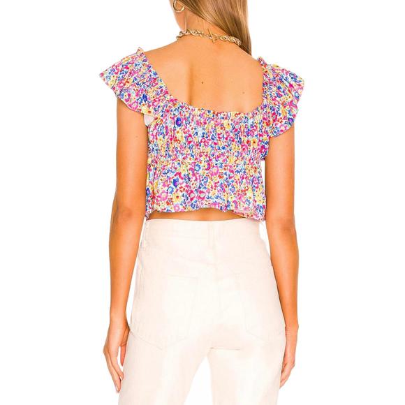 NEW FOR LOVE & LEMONS sasha floral-print cutout cropped top in blue - Picture 2 of 2